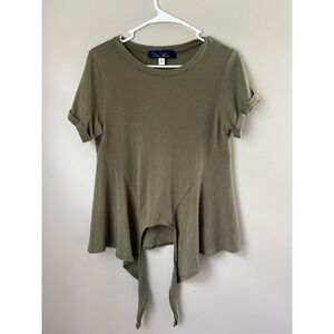 Blue Rain Olive Green Tie Back Tulip‎ Hem Short Sleeve T-Shirt Top